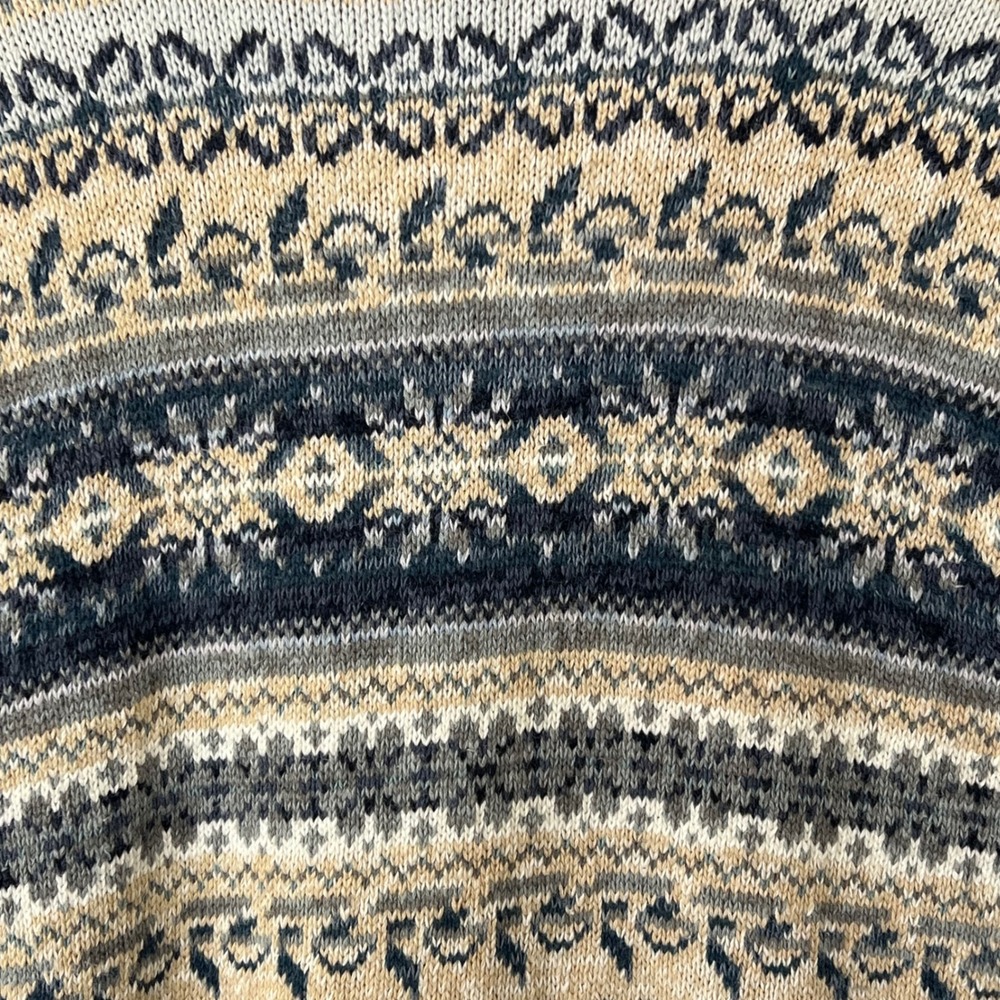 Casual Corner Annex Vintage XL Fair Isle Knit Zip Up Cardigan Sweater Blue Cream - Picture 11 of 12